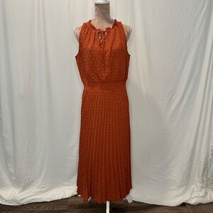 Pretty Garden Chic Burnt Orange Pleated Dress